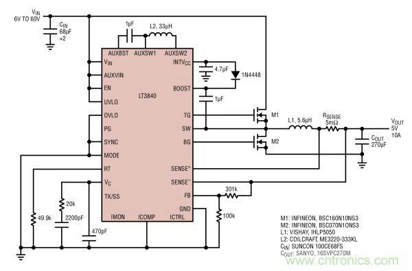 電路分享:基于LT3840電源設(shè)計應用的電路圖
